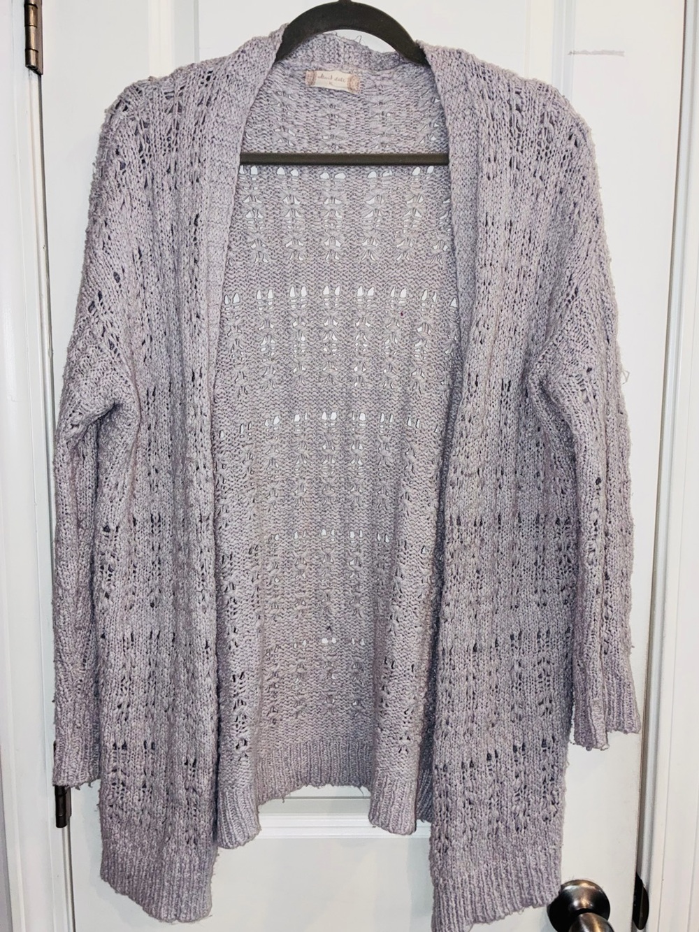Altar'd State Light Gray Open-Front Crochet Cardigan